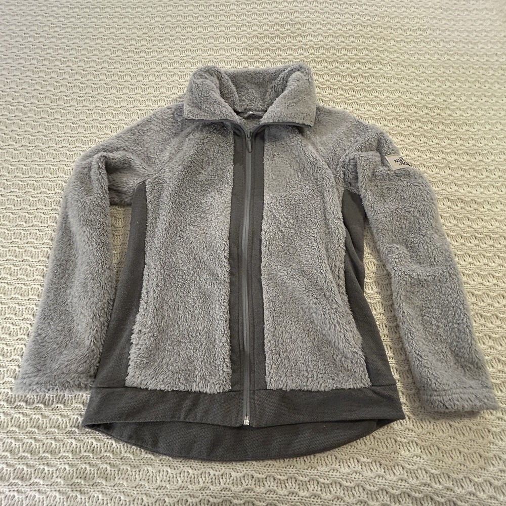 The North Face Soft Women's Small Faux Fur Gray Zip Up Jacket